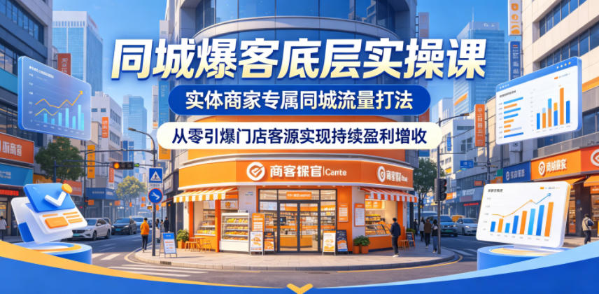 同城爆客底层实操课，实体商家专属同城流量打法，从零引爆门店客源实现持续盈利增收-聚合项目网