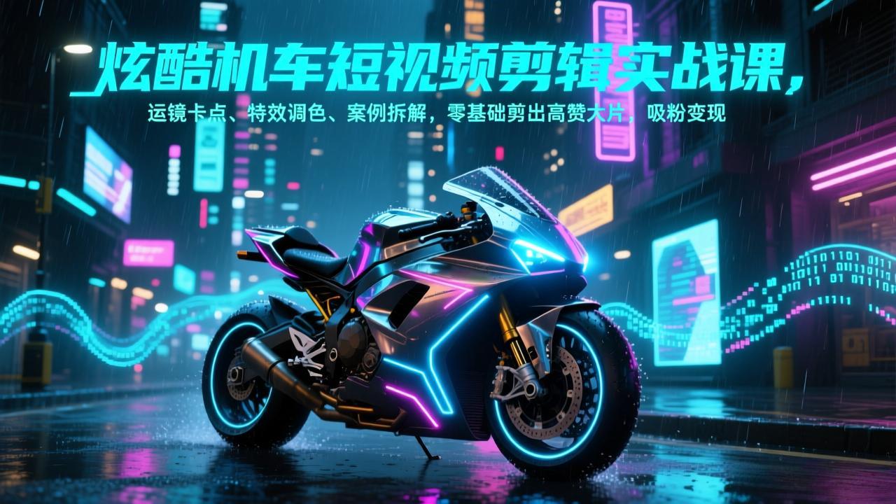 炫酷机车短视频剪辑实战课，运镜卡点、特效调色、案例拆解，零基础剪出高赞大片，吸粉变现-聚合项目网