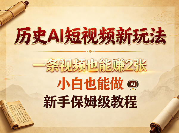 历史AI短视频新玩法，一条视频也能賺2张，小白也能做，新手保姆级教程-聚合项目网