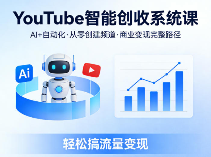 YouTube智能创收系统课，AI+自动化，从零创建YouTube频道并实现商业变现的完整路径，轻松搞流量变现-聚合项目网