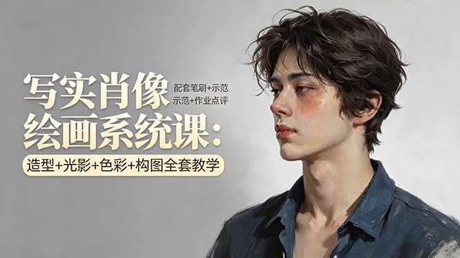 写实肖像绘画系统课：造型+光影+色彩+构图全套教学，配套笔刷+示范+作业点评-聚合项目网