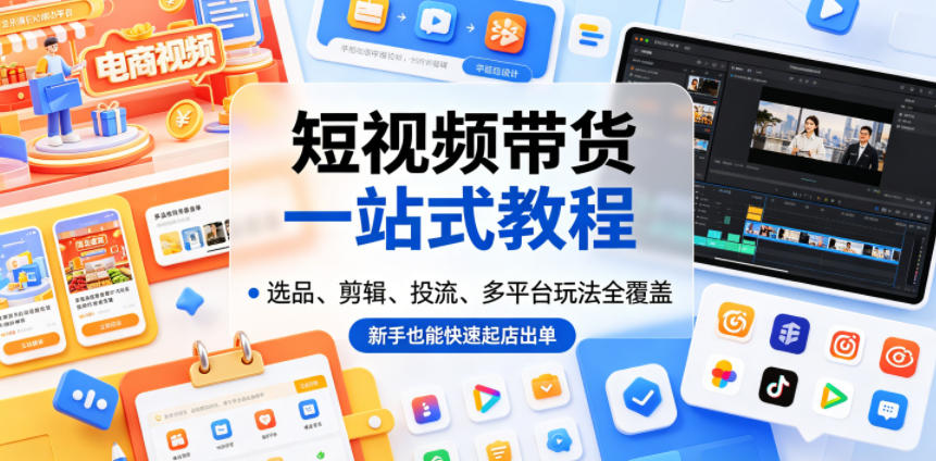 短视频带货一站式教程，选品、剪辑、投流、多平台玩法全覆盖，新手也能快速起店出单-聚合项目网