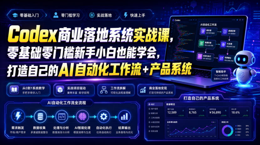Codex商业落地系统实战课，零基础零门槛新手小白也能学会，打造自己的AI自动化工作流+产品系统-聚合项目网