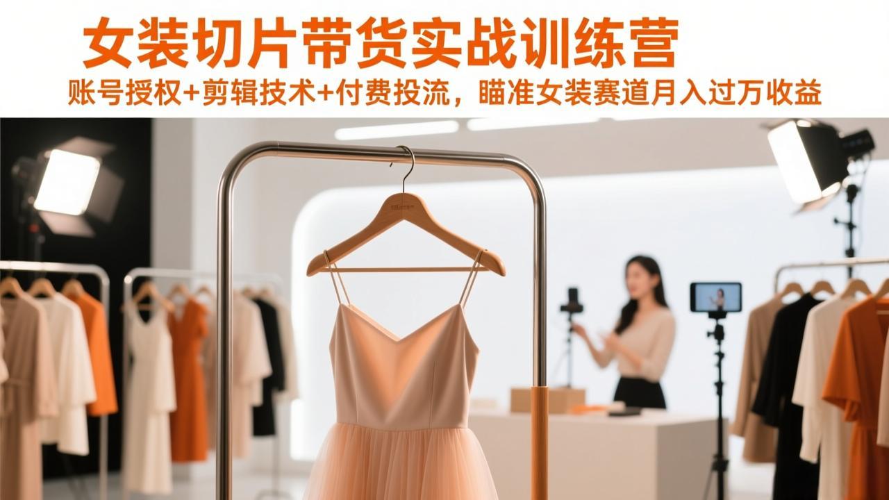 女装切片带货实战训练营，账号授权+剪辑技术+付费投流，瞄准女装赛道月入过万收益-聚合项目网