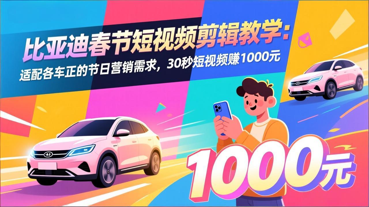 比亚迪春节短视频剪辑教学：适配各车企的节日营销需求，30秒短视频赚1000元-聚合项目网