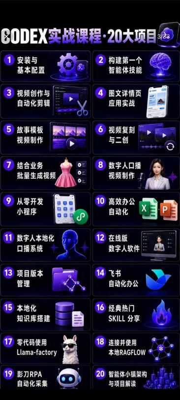 2026Codex智能体实战最新课,从安装配置到智能体小镇架构,涵盖视频创作/数字人/办公提效全技能-聚合项目网