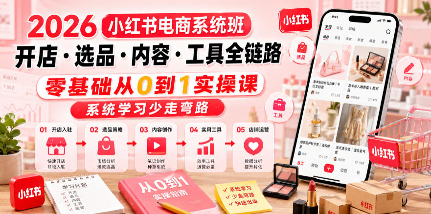 2026小红书电商系统班开店・选品・内容・工具全链路，零基础从0到1实操课，系统学习少走弯路-聚合项目网