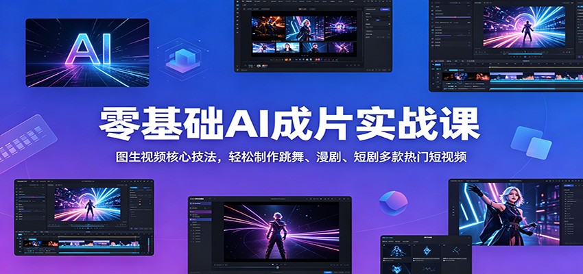 零基础AI成片实战课：图生视频核心技法，轻松制作跳舞、漫剧、短剧多款热门短视频-聚合项目网