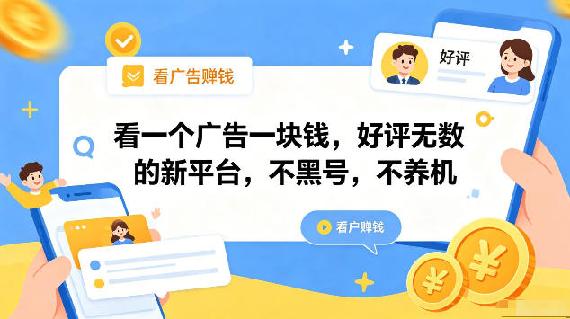 看一个广告一块钱，好评无数的新平台，不黑号，不养机，一部手机一天撸几十，可矩阵【揭秘】-聚合项目网