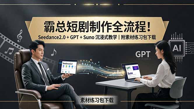 霸总短剧制作全流程！Seedance2.0 + GPT + Suno 沉浸式教学｜附素材练习包下载-聚合项目网