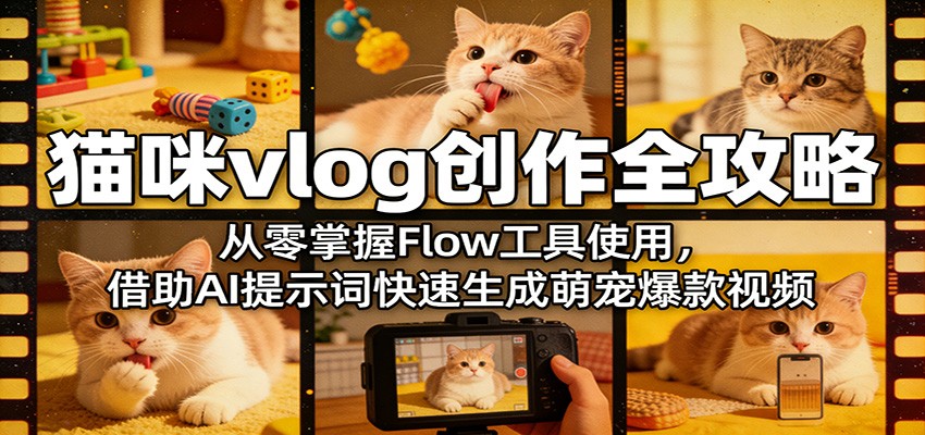 猫咪vlog创作全攻略：从零掌握Flow工具使用，借助AI提示词快速生成萌宠爆款视频-聚合项目网