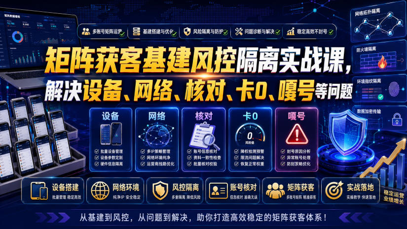 矩阵获客基建风控隔离实战课，解决设备、网络、核对、卡0、嘎号等问题-聚合项目网