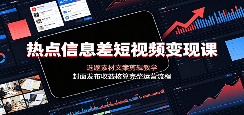 热点信息差短视频变现课:选题素材文案剪辑教学,封面发布收益核算完整运营流程-聚合项目网
