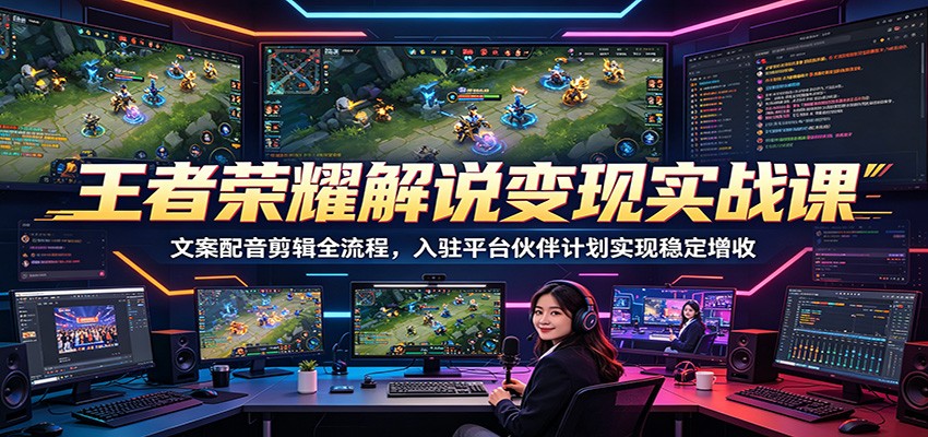 王者荣耀解说变现实战课:文案配音剪辑全流程,入驻平台伙伴计划实现稳定增收-聚合项目网