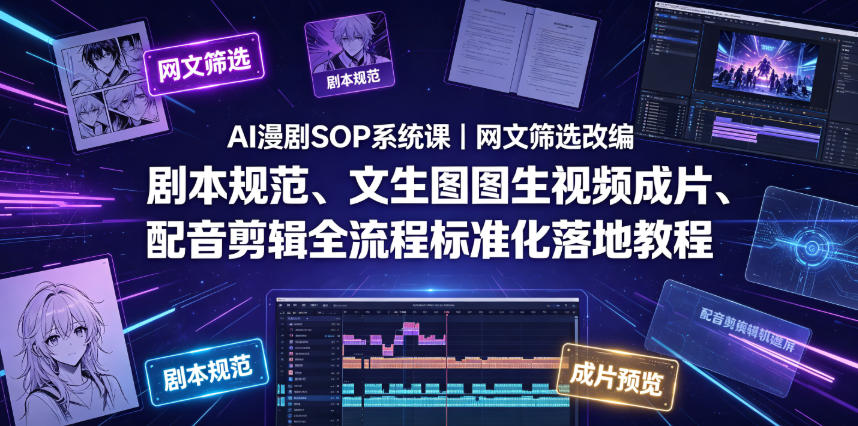 AI漫剧SOP系统课｜网文筛选改编、剧本规范、文生图图生视频成片、配音剪辑全流程标准化落地教程(更新)-聚合项目网