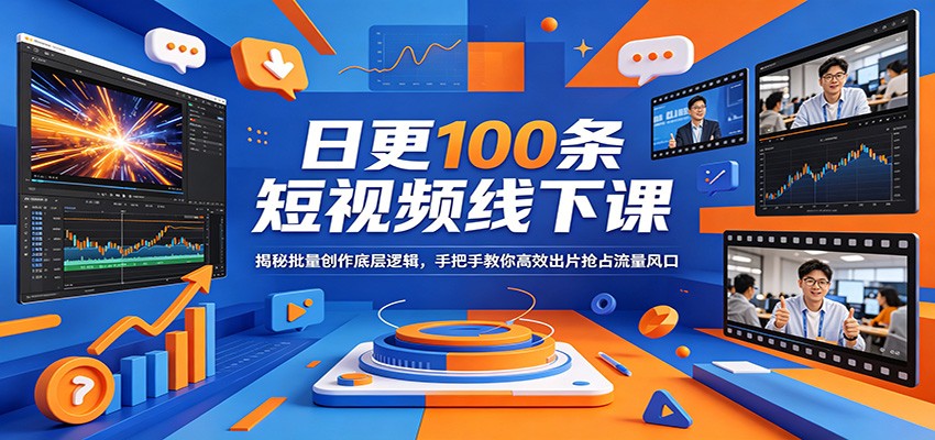 日更100条短视频线下课：揭秘批量创作底层逻辑，手把手教你高效出片抢占流量风口-聚合项目网