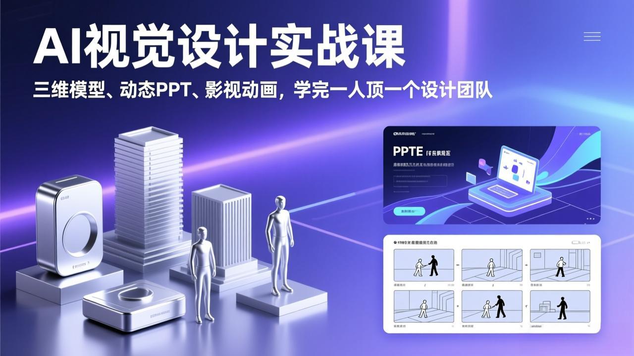 AI视觉设计实战课，三维模型、动态PPT、影视动画，学完一人顶一个设计团队-聚合项目网