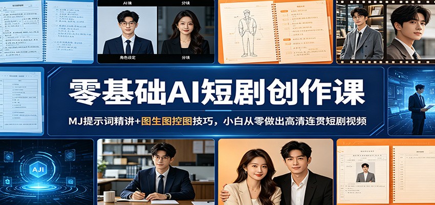 零基础AI短剧创作课：MJ提示词精讲+图生图控图技巧，小白从零做出高清连贯短剧视频-聚合项目网
