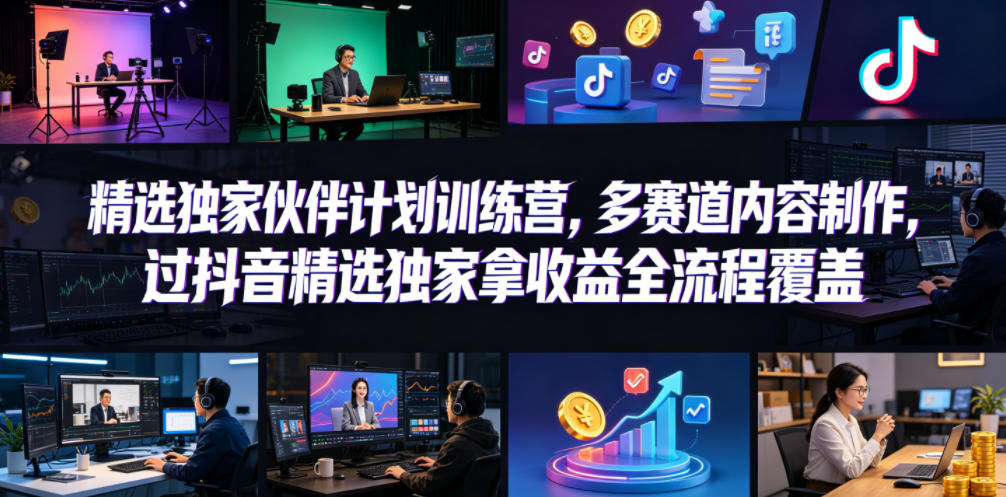 小豁食堂精选独家伙伴计划训练营，多赛道内容制作，过抖音精选独家拿收益全流程覆盖-聚合项目网