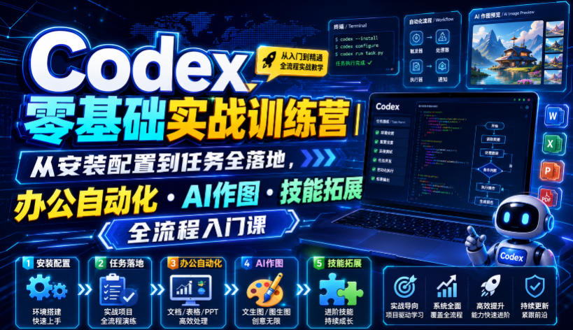 Codex零基础实战训练营｜从安装配置到任务全落地，办公自动化・AI作图・技能拓展全流程入门课-聚合项目网