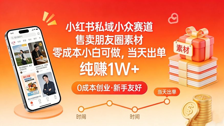 小红书私域小众赛道，售卖朋友圈素材，零成本小白可做，当天出单，月入1W+-聚合项目网