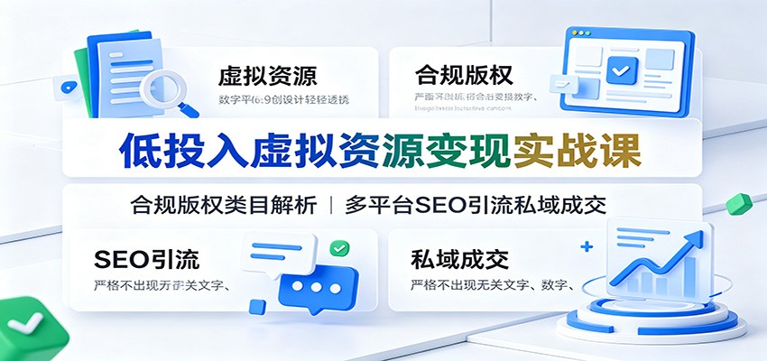 低投入虚拟资源变现实战课:合规版权类目解析,多平台SEO引流私域成交-聚合项目网