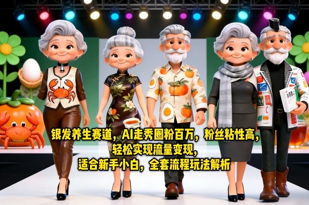 银发养生赛道，AI走秀圈粉百万，粉丝粘性高，轻松实现流量变现，适合新手小白，全套流程玩法解析-聚合项目网