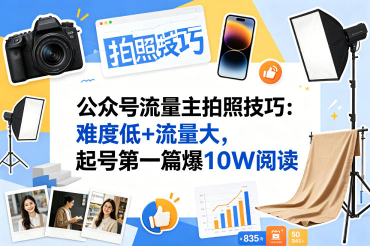 公众号流量主之拍照技巧赛道，难度低+流量大，起号第一篇就爆了10w阅读-聚合项目网