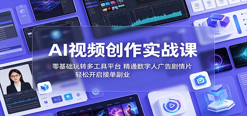AI视频创作实战课:零基础玩转多工具平台,精通数字人广告、剧情片,轻松开启接单副业-聚合项目网