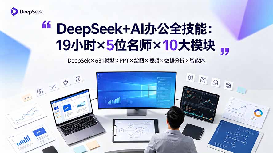 DeepSeek+AI办公全技能：19小时×5位名师×10大模块，DeepSeek×631模型×PPT×绘图×视频×数据分析×智能体-聚合项目网