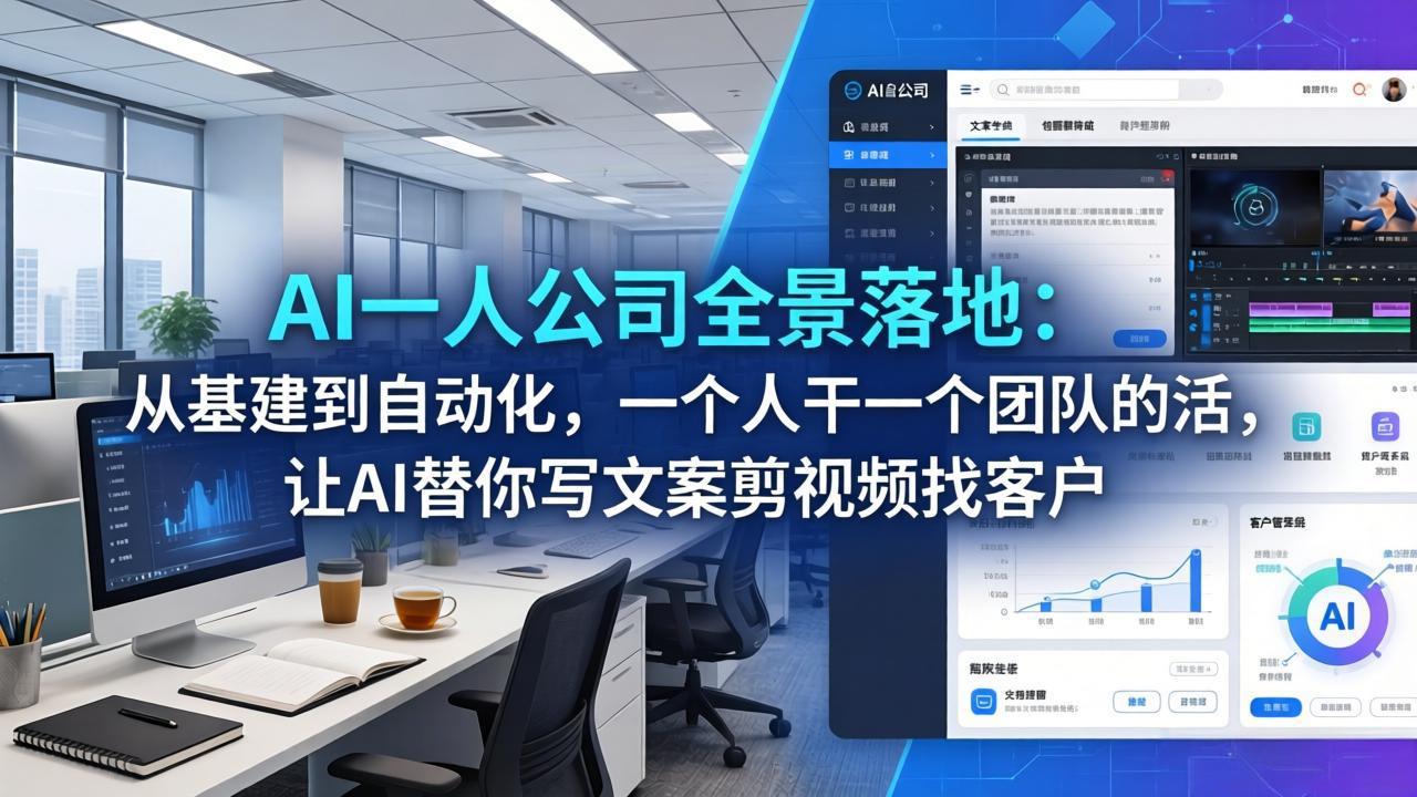 AI一人公司全景落地：从基建到自动化，一个人干一个团队的活，让AI替你写文案剪视频找客户-聚合项目网