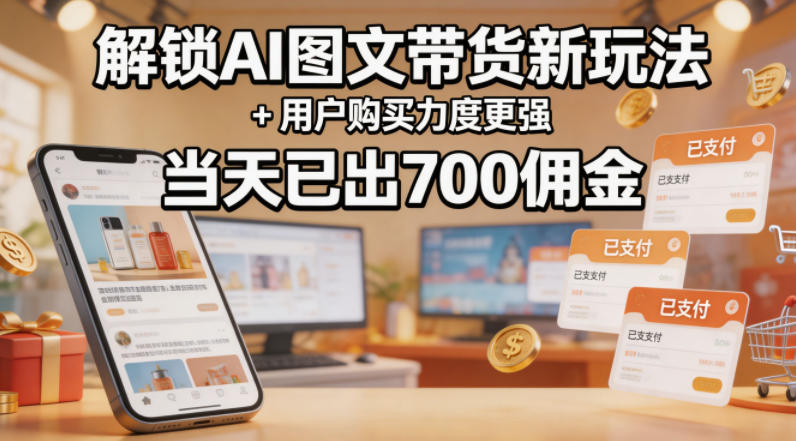 解锁ai图文带货新玩法+用户购买力度更强，当天已出700佣金，详细拆解-聚合项目网