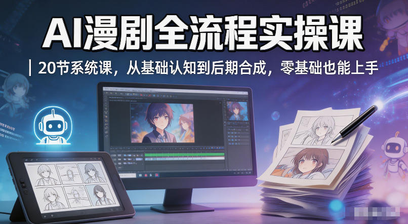AI漫剧全流程实操课｜20节系统课，从基础认知到后期合成，零基础也能上手-聚合项目网