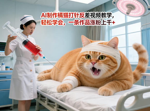AI制作橘猫打针反差视频教学，轻松学会，一条作品涨粉上千+-聚合项目网