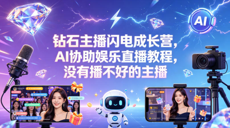 钻石主播闪电成长营，Al协助娱乐直播教程，没有播不好的主播-聚合项目网