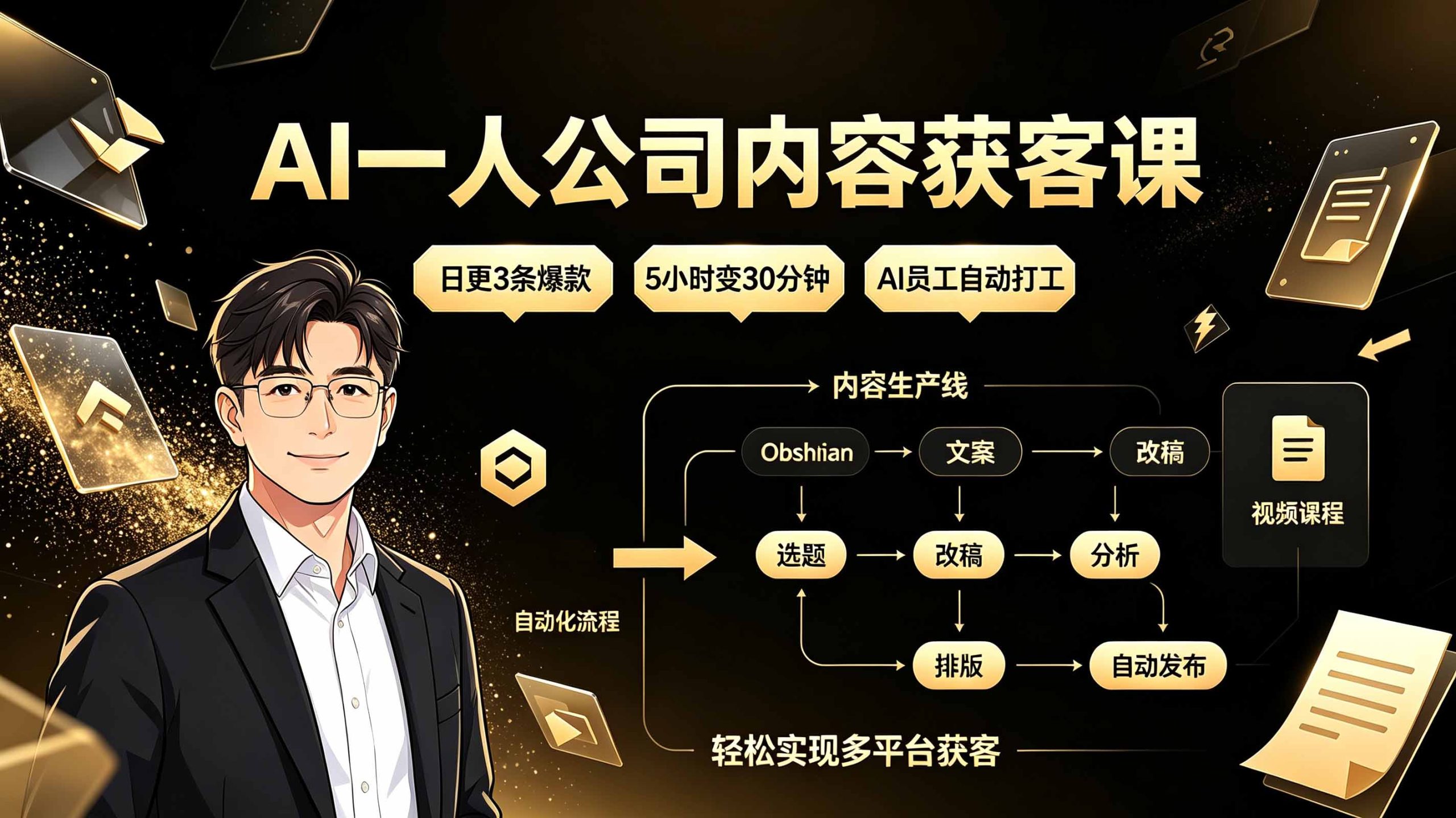 AI一人公司内容获客课:日更3条爆款×5小时变30分钟×AI员工自动打工,轻松实现多平台获客-聚合项目网
