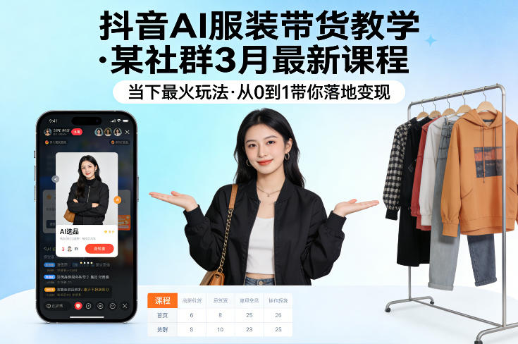 抖音AI服装带货教学，某社群3月最新课程，当下最火玩法，从0到1带你落地变现-聚合项目网
