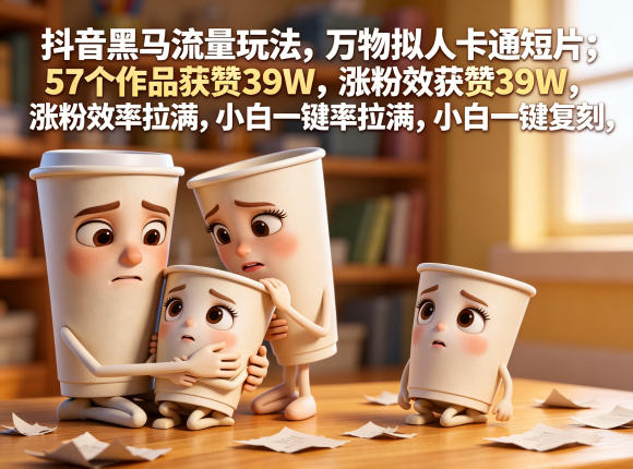 抖音黑马流量玩法，万物拟人卡通短片，57个作品获赞39W，涨粉效率拉满，小白一键复刻，保姆级拆解-聚合项目网