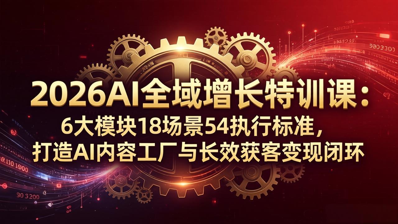 2026AI全域增长特训课：6大模块18场景54执行标准，打造AI内容工厂与长效获客变现闭环-聚合项目网