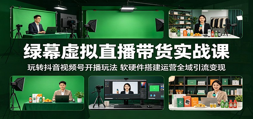 绿幕虚拟直播带货实战课：玩转抖音视频号开播玩法，软硬件搭建运营全域引流变现-聚合项目网