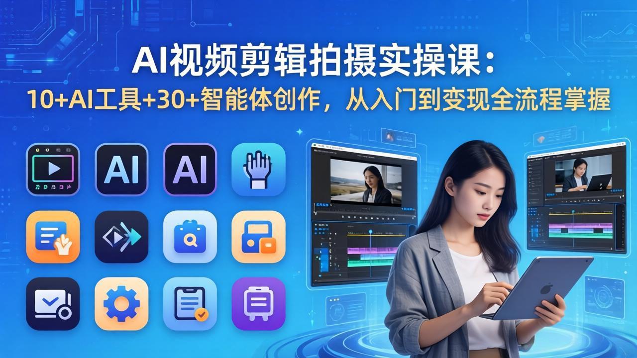 AI 视频剪辑拍摄实操课：10+AI工具+30+智能体创作，从入门到变现全流程掌握-聚合项目网