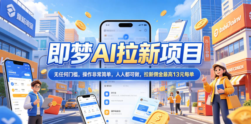 2026年即梦AI拉新项目最新玩法，无任何门槛，操作非常简单，人人都可做，拉新佣金最高13元每单-聚合项目网