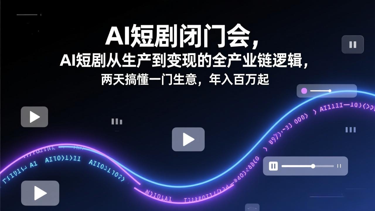 AI短剧闭门会，AI短剧从生产到变现的全产业链逻辑，两天搞懂一门生意，年入百万起-聚合项目网