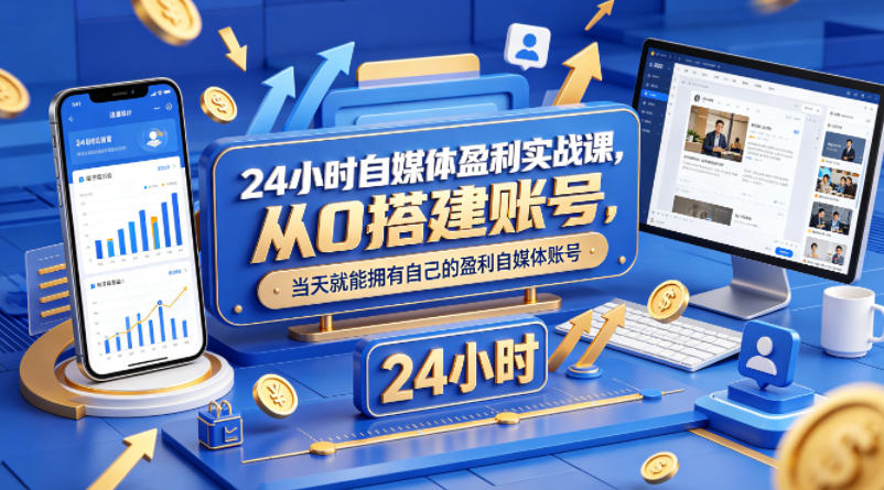 24小时自媒体盈利实战课，从0搭建账号，当天就能拥有自己的盈利自媒体账号-聚合项目网