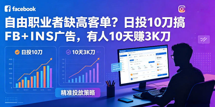 自由职业者缺高客单？日投10刀搞FB+INS广告，有人10天赚3K刀！【原创双语字幕】-聚合项目网