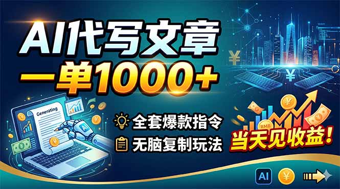 AI代写文章，一单1000+，全套爆款指令+无脑复制玩法，当天见收益！-聚合项目网