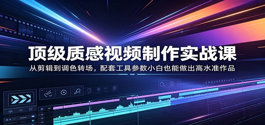 顶级质感视频制作实战课：从剪辑到调色转场，配套工具参数小白也能做出高水准作品-聚合项目网