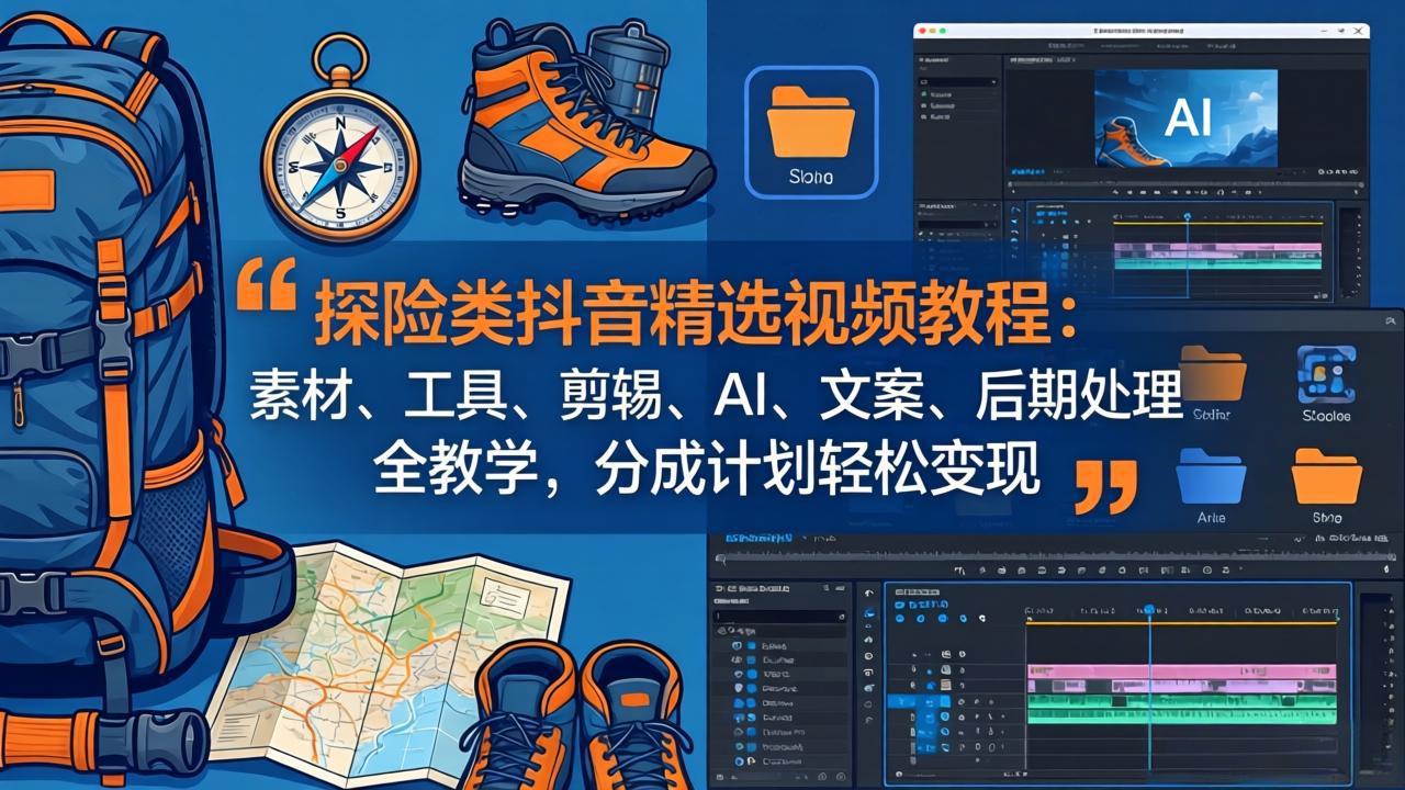 探险类抖音精选视频教程：素材、工具、剪辑、AI、文案、后期处理全教学，分成计划轻松变现-聚合项目网