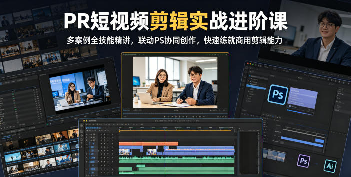 PR短视频剪辑实战进阶课，多案例全技能精讲，联动PS协同创作，快速练就商用剪辑能力-聚合项目网