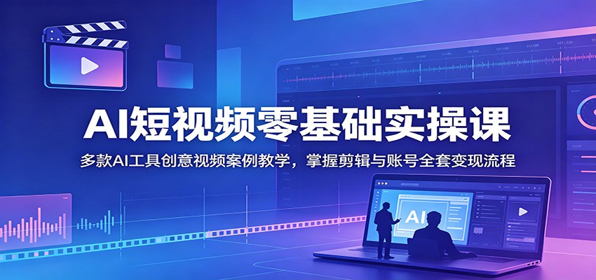 AI短视频零基础实操课：多款AI工具创意视频案例教学，掌握剪辑与账号全套变现流程-聚合项目网